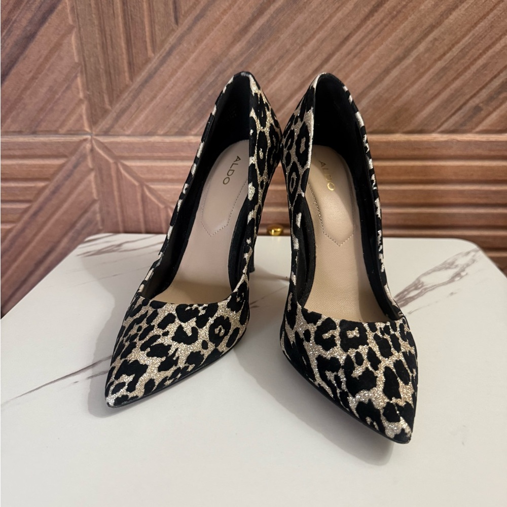 ALDO Leopard-Print Pointed Toe Pumps - Black & Gold Glitter